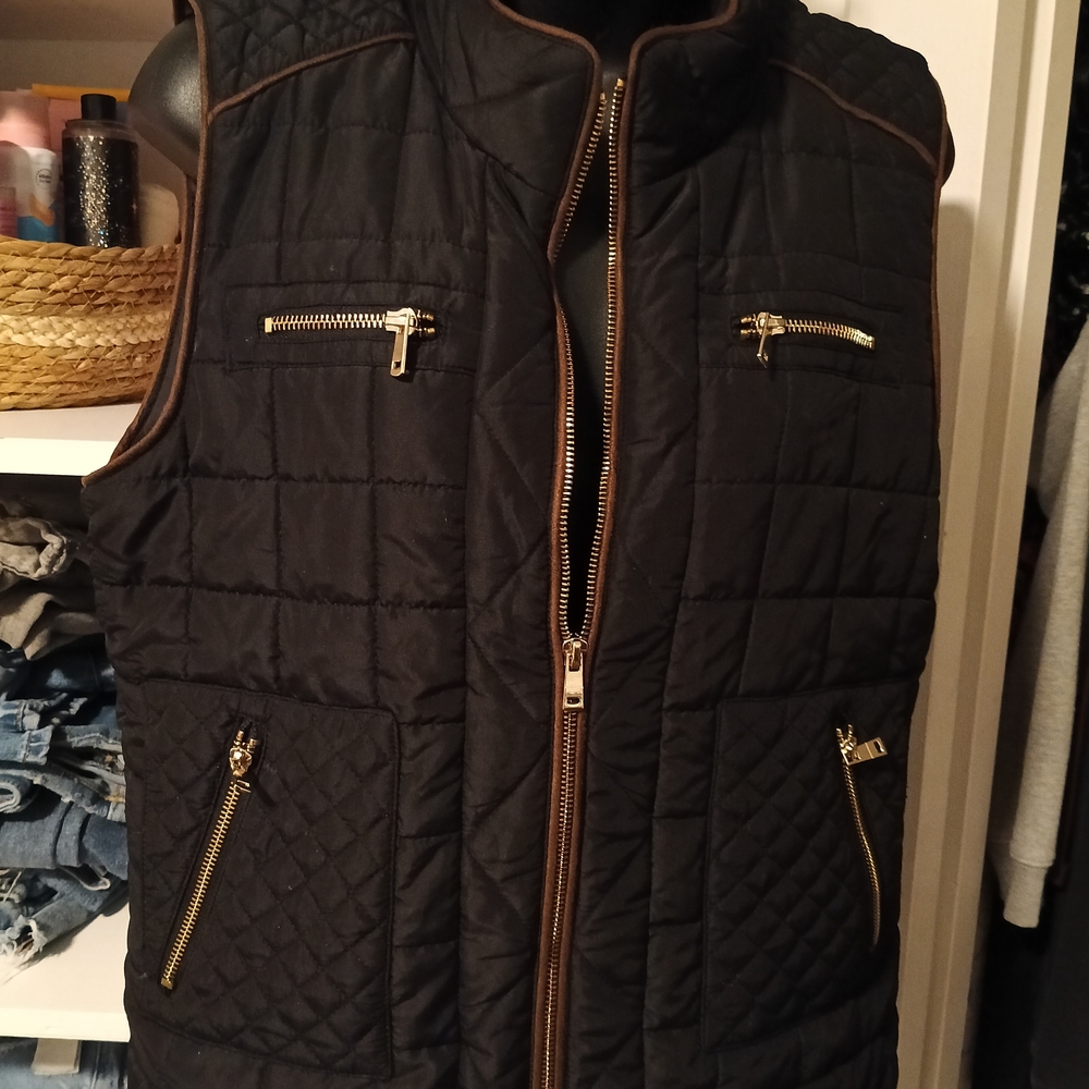 Daytrip Black Quilted Vest with Gold Zippers
